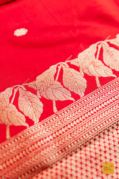 Prabhavathi- Red Banarasi Satin Silk Handwoven Saree