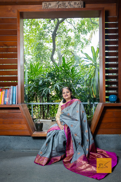 Indian wedding, festivals, handwoven saree for classical music singers, dancers, architects, saree connoisseurs, saree collectors, brides, bridesmaids. This is a pure katan silk saree which has a very soft drape and can be accessorised with diamonds, peals, precious stone jewellery depending on the occasion. Looks dressy with a gajra too. Traditional yet contemporary in its look.