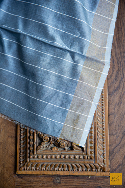 Grey-Blue Silk Handwoven Saree