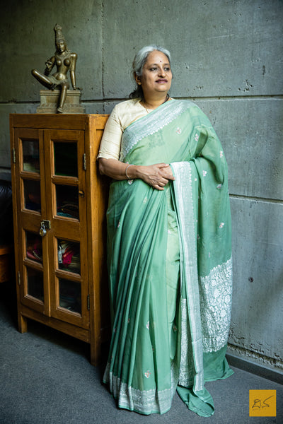 Girija - Pastel Green Banarasi Georgette Handwoven Saree