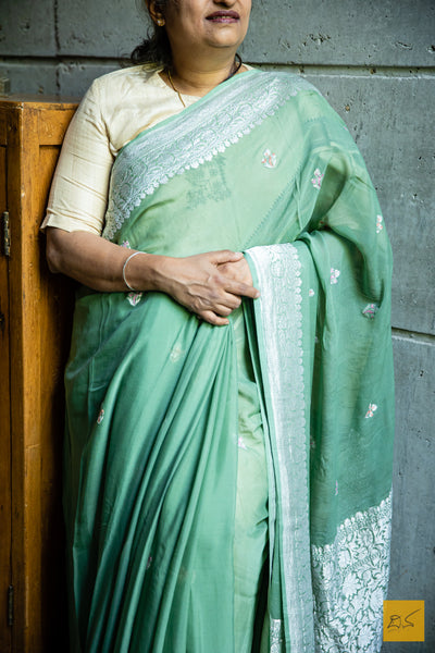 Girija - Pastel Green Banarasi Georgette Handwoven Saree