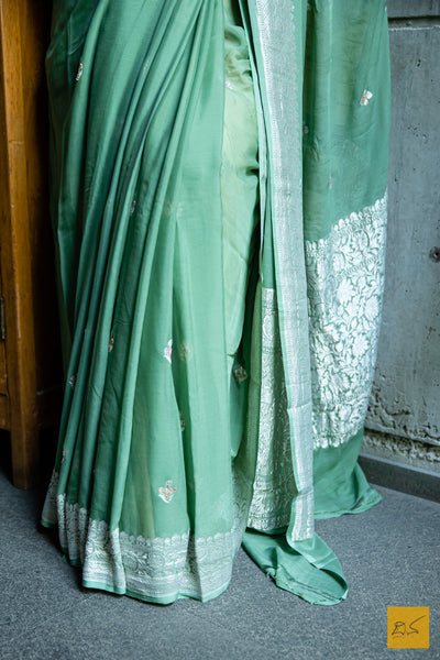 Girija - Pastel Green Banarasi Georgette Handwoven Saree