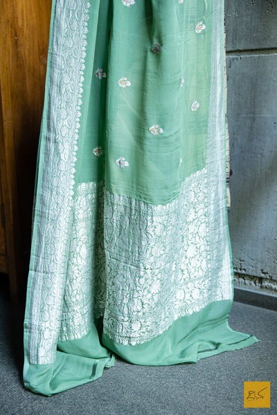 Girija - Pastel Green Banarasi Georgette Handwoven Saree