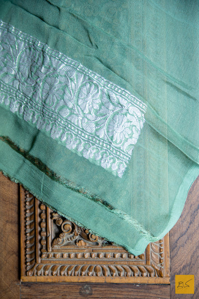 Girija - Pastel Green Banarasi Georgette Handwoven Saree