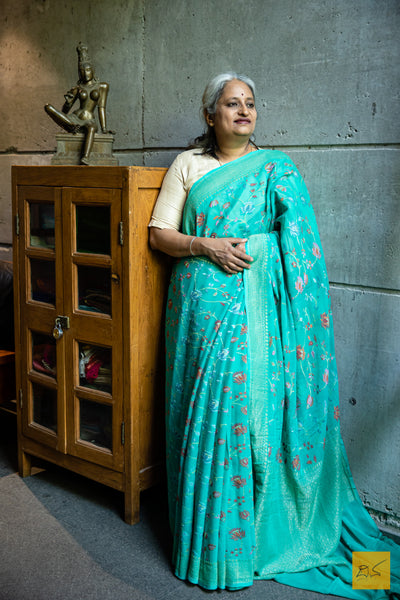 Aparna - Turquoise Green Banarasi Georgette Handwoven Saree
