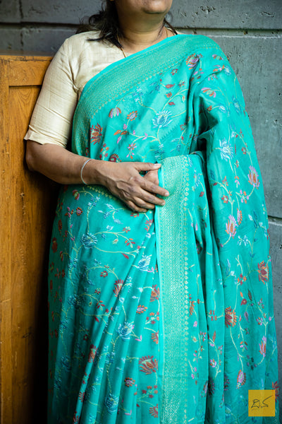 Aparna - Turquoise Green Banarasi Georgette Handwoven Saree