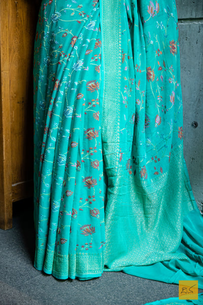 Aparna - Turquoise Green Banarasi Georgette Handwoven Saree