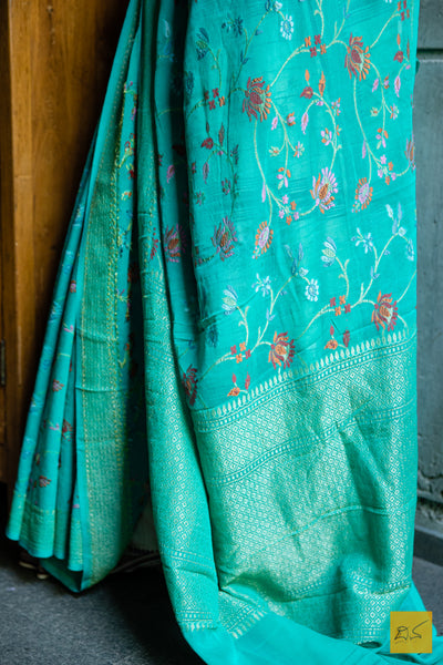 Aparna - Turquoise Green Banarasi Georgette Handwoven Saree