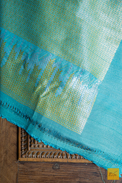 Madhumati - Teal Blue Banarasi Tussar Georgette Handwoven Saree