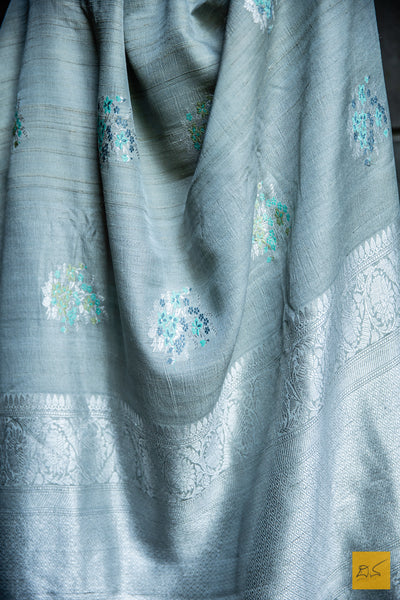 Matangi - Grey Banarasi Tussar Silk Handwoven Saree