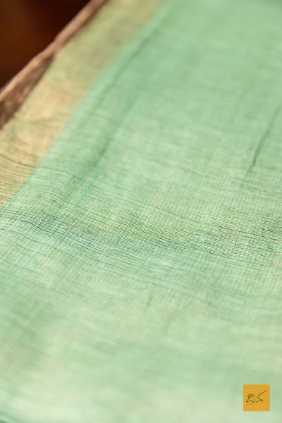 Valli - Light Green Silk Linen Tissue Handwoven Saree