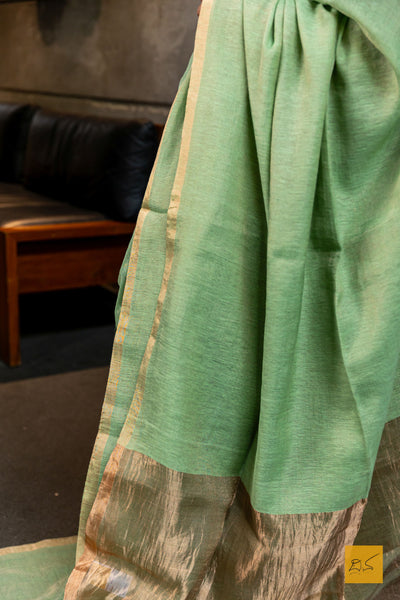 Valli - Light Green Silk Linen Tissue Handwoven Saree