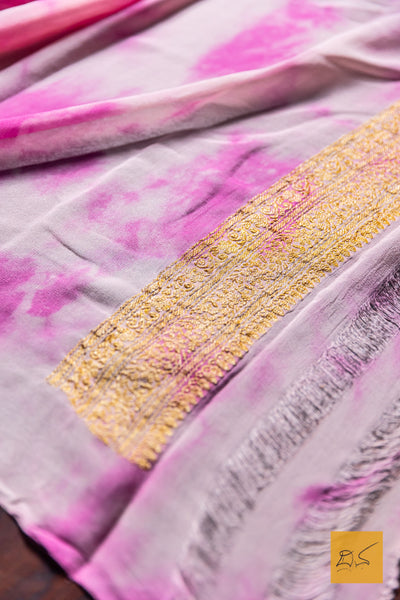 Saveri- Pink-Off white Banarasi Georgette Handwoven Saree