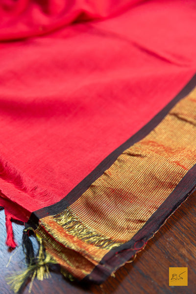 Dakshayini- Red Paithani Cotton Handwoven Saree