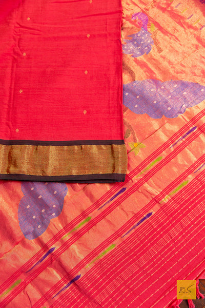 Dakshayini- Red Paithani Cotton Handwoven Saree