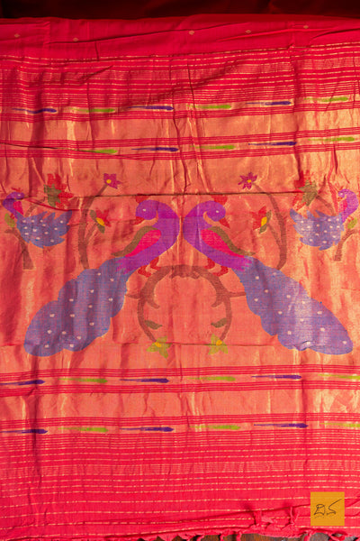 Dakshayini- Red Paithani Cotton Handwoven Saree