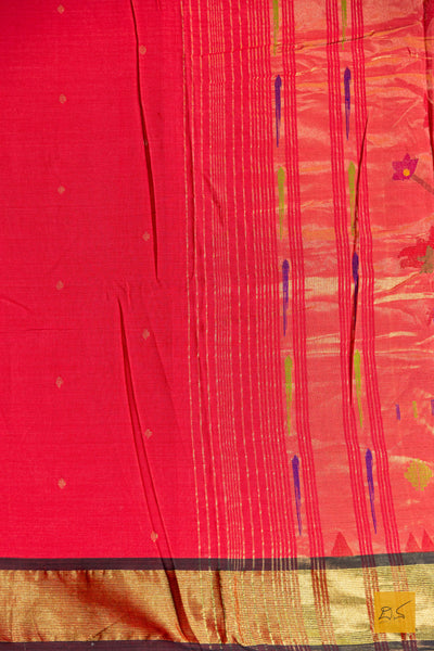 Dakshayini- Red Paithani Cotton Handwoven Saree