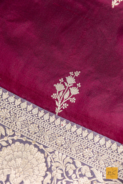 Advita- Burgundy Banarasi Katan Silk Handwoven Saree