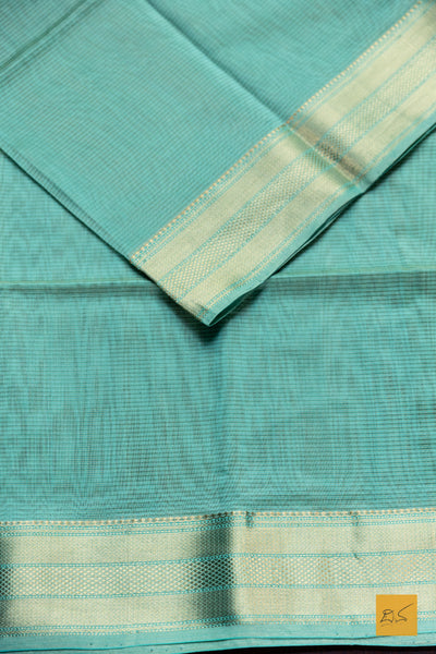 Kumuda- Light Sea Green Maheshwari Silk Cotton Handwoven Saree