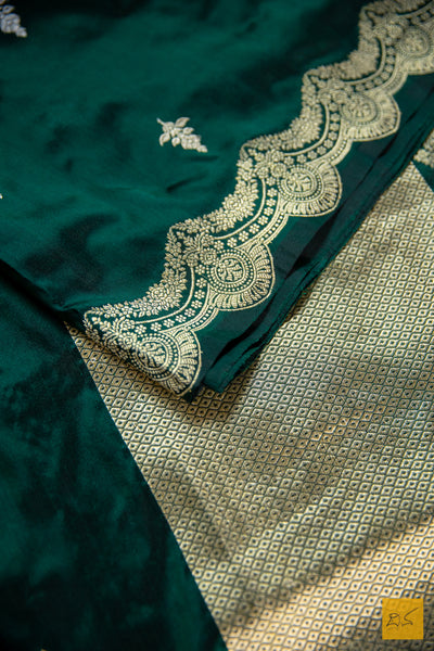 Bottle Green Banarasi Katan Silk Handwoven Saree