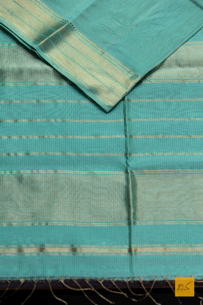 Kumuda- Light Sea Green Maheshwari Silk Cotton Handwoven Saree