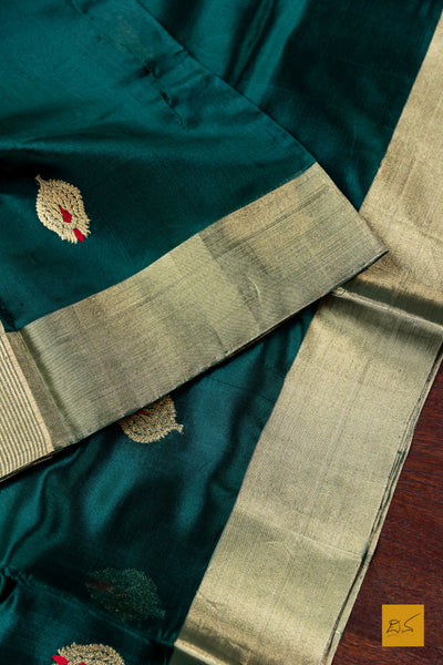 Manju- Bottle Green Chanderi Pure Silk Handwoven Saree