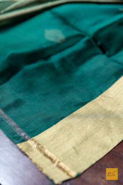 Manju- Bottle Green Chanderi Pure Silk Handwoven Saree