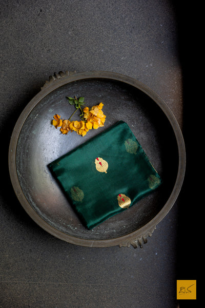 Manju- Bottle Green Chanderi Pure Silk Handwoven Saree