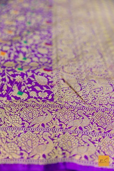 Praphulla- Purple Shikargah Banarasi Katan Silk Handwoven Saree