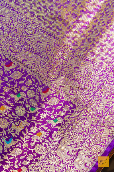 Praphulla- Purple Shikargah Banarasi Katan Silk Handwoven Saree