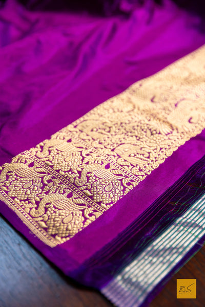 Praphulla- Purple Shikargah Banarasi Katan Silk Handwoven Saree