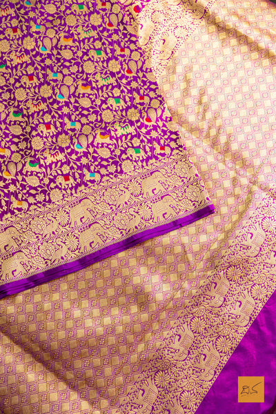 Praphulla- Purple Shikargah Banarasi Katan Silk Handwoven Saree