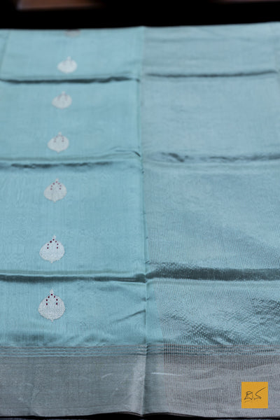 Rajini- Ice Blue Chanderi Pure Silk Handwoven Saree