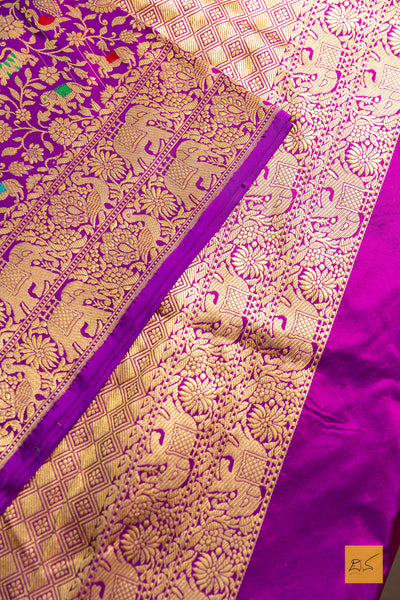 Praphulla- Purple Shikargah Banarasi Katan Silk Handwoven Saree