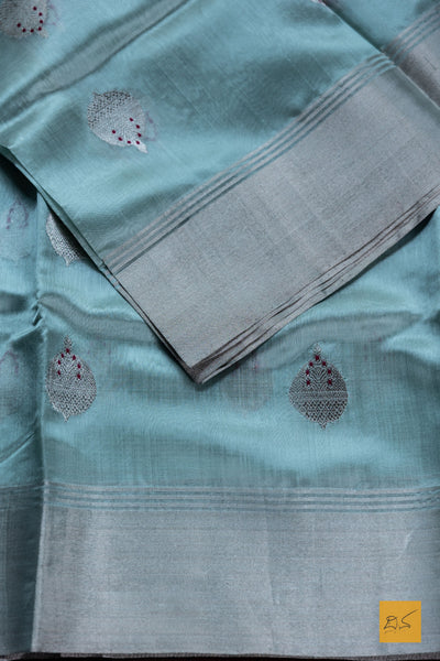 Rajini- Ice Blue Chanderi Pure Silk Handwoven Saree