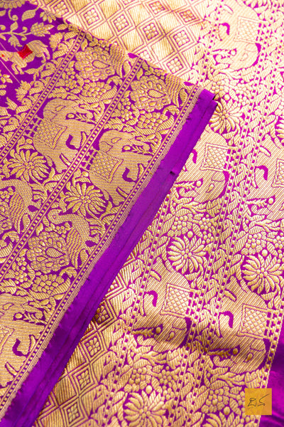 Praphulla- Purple Shikargah Banarasi Katan Silk Handwoven Saree