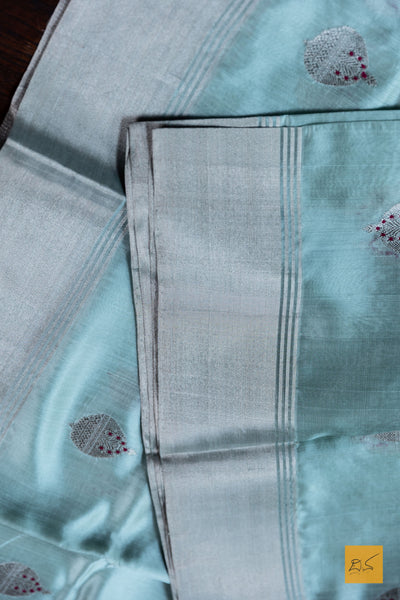 Rajini- Ice Blue Chanderi Pure Silk Handwoven Saree