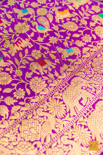 Praphulla- Purple Shikargah Banarasi Katan Silk Handwoven Saree