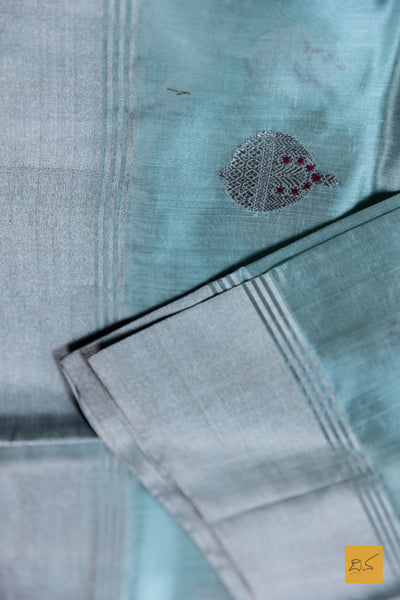 Rajini- Ice Blue Chanderi Pure Silk Handwoven Saree