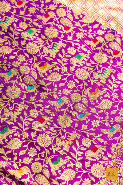 Praphulla- Purple Shikargah Banarasi Katan Silk Handwoven Saree