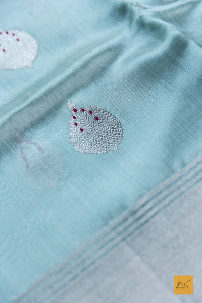 Rajini- Ice Blue Chanderi Pure Silk Handwoven Saree