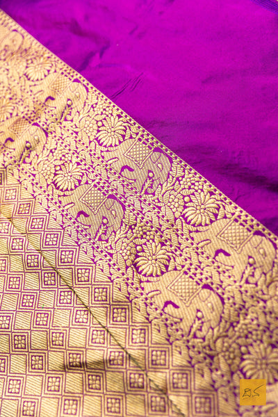 Praphulla- Purple Shikargah Banarasi Katan Silk Handwoven Saree