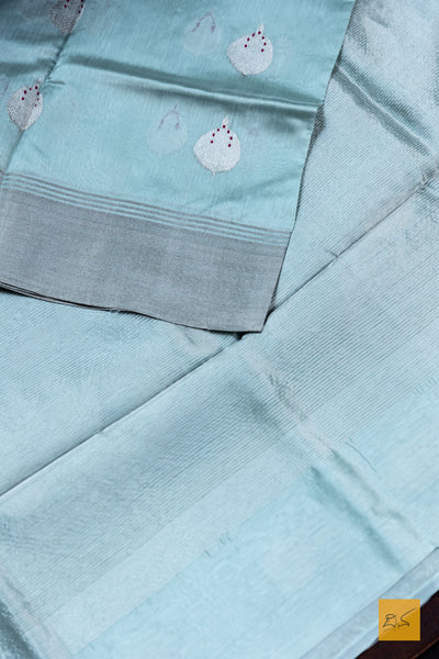 Rajini- Ice Blue Chanderi Pure Silk Handwoven Saree