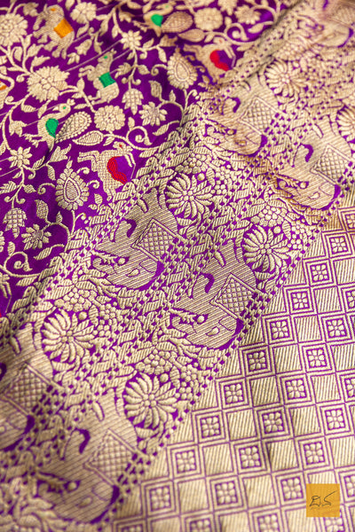 Praphulla- Purple Shikargah Banarasi Katan Silk Handwoven Saree