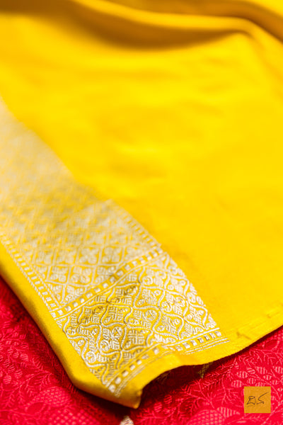 Bhagavati - Red-Yellow Banarasi Katan Silk Handwoven Saree