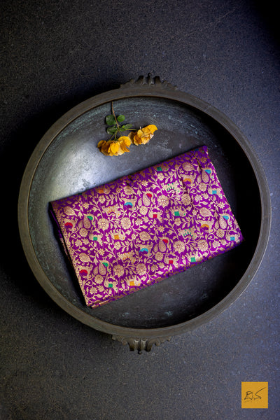 Praphulla- Purple Shikargah Banarasi Katan Silk Handwoven Saree