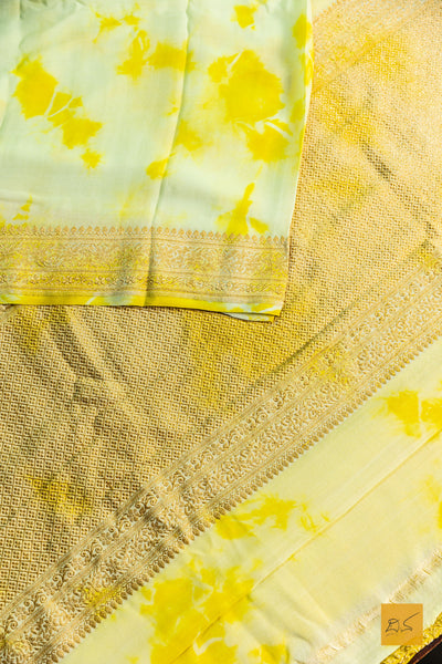 Sevanthi- Yellow Banarasi Georgette Printed Handwoven Saree