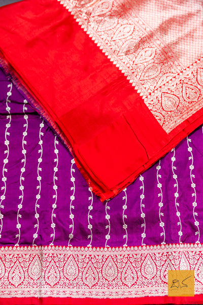 Purple & Red Banarasi Katan Silk Handwoven Saree