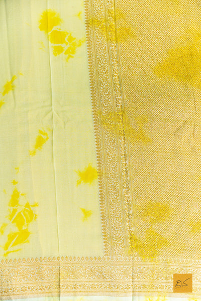 Sevanthi- Yellow Banarasi Georgette Printed Handwoven Saree