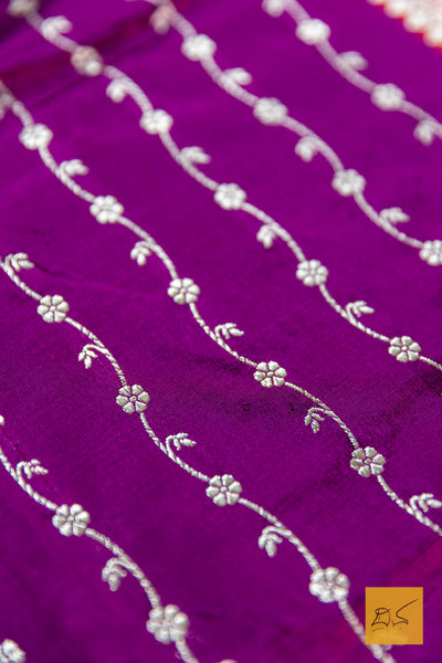 Purple & Red Banarasi Katan Silk Handwoven Saree